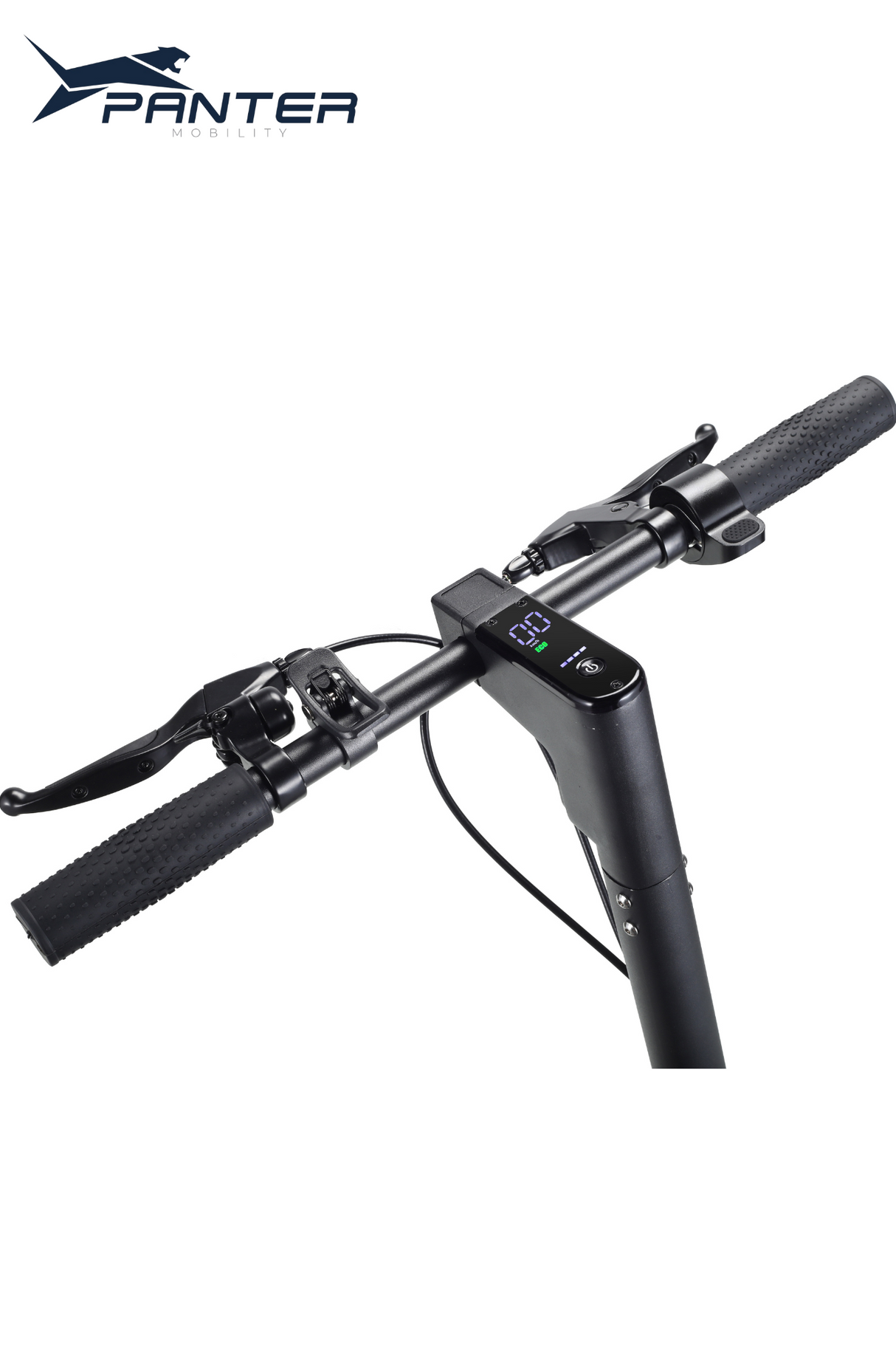 Panter Icon Pro sett rett forfra – bred styre og LED-lys synlig